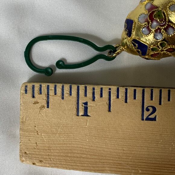 Cloisonne Gold Enamel Floral Tulip Heart Bell Butterfly Flower Green Interior - Picture 12 of 14